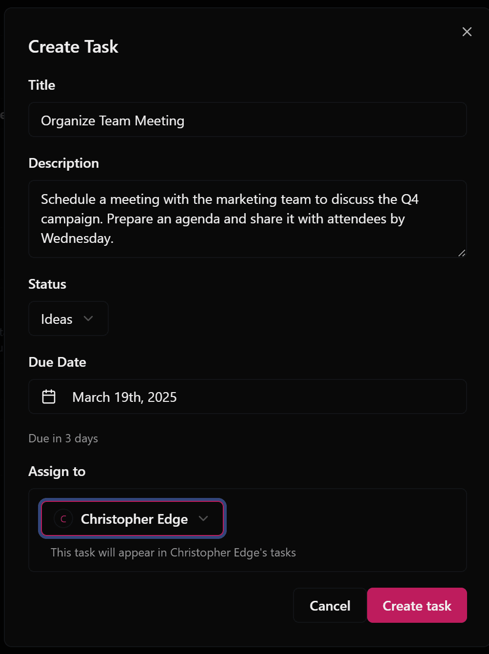 Task assignment feature
